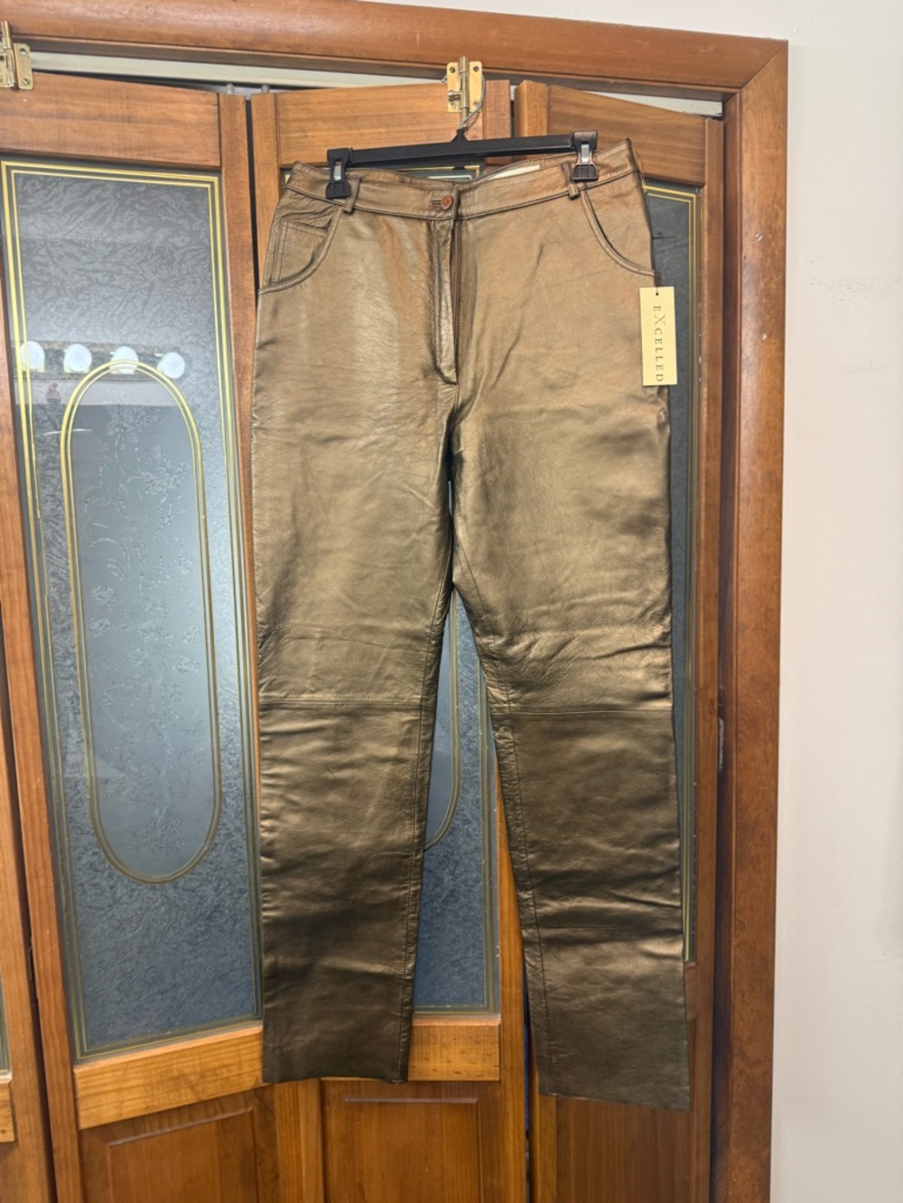 Metallic Bronze Leather Pants by EXCELLED, BRAND NEW